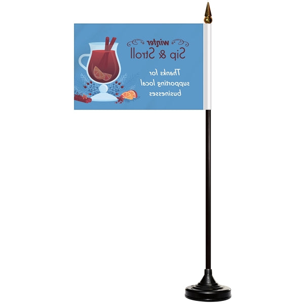 4" x 6" Single Reverse Stick Flag with Black Plastic Base