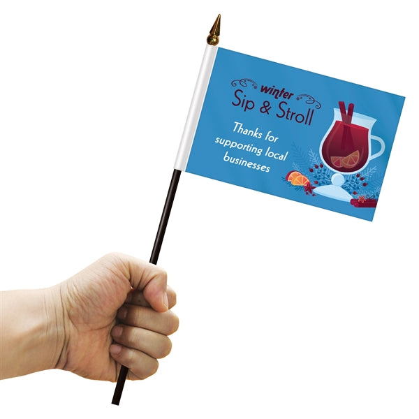 4" x 6" Single Reverse Stick Flag with Black Plastic Base