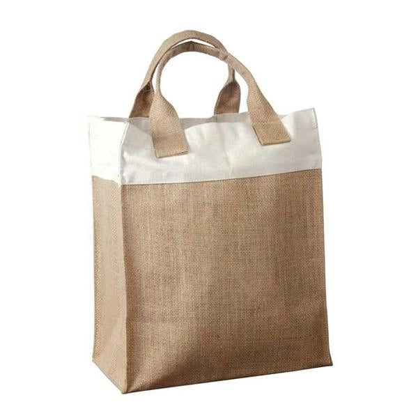 Mini Jute Gift Bag with Colored Cotton Trims and Self Handle