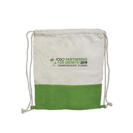 Two Tone Jute + Cotton Drawstring Backpack (14 x 18)
