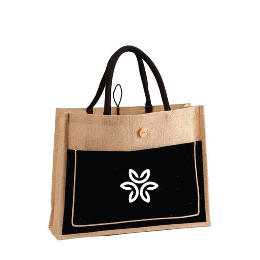 Two Tone Jute Tote Bag w/ Cotton Webbed Handles (18x14x5.5)