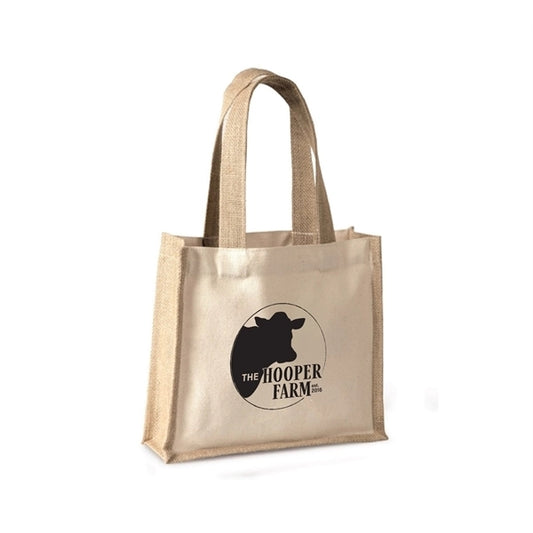 Cotton Gift Bag w/ Jute Accents & Self Handles (10 x 9 x 3)