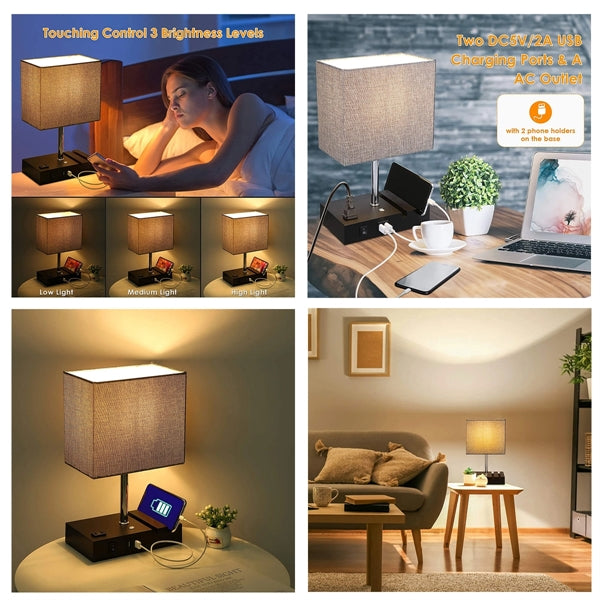 Dimmable Table Lamp With Usb Ports And Outlet