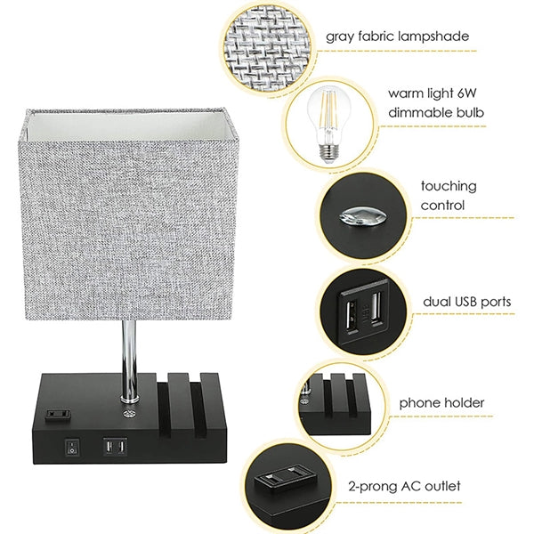 Dimmable Table Lamp With Usb Ports And Outlet