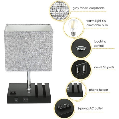 Dimmable Table Lamp With Usb Ports And Outlet