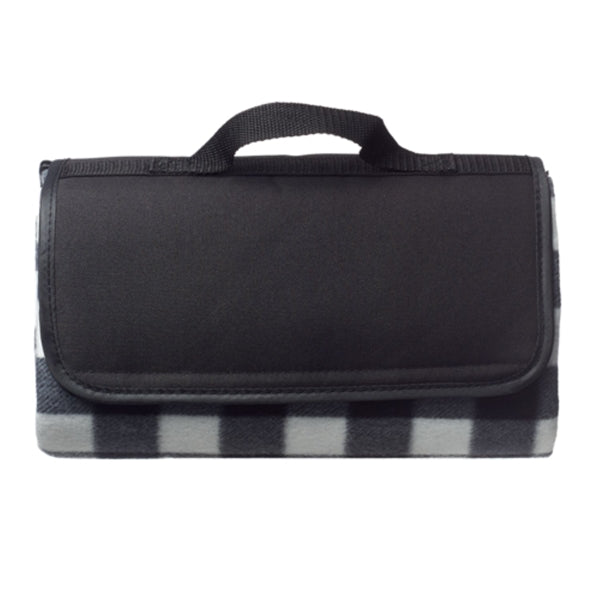 Picnic Blanket w/ Grid Pattern Design & Woven Handle Roll Up