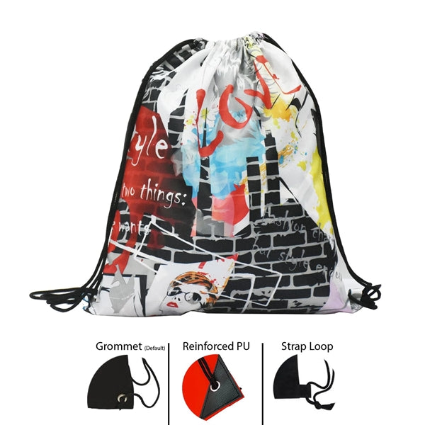 210D Fully Sublimated Cinch Up Drawstring Bag 15"x18"