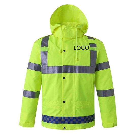 Safety Rain Jacket With Down Waterproof Reflective High Vis