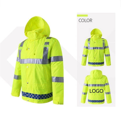 Safety Rain Jacket With Down Waterproof Reflective High Vis