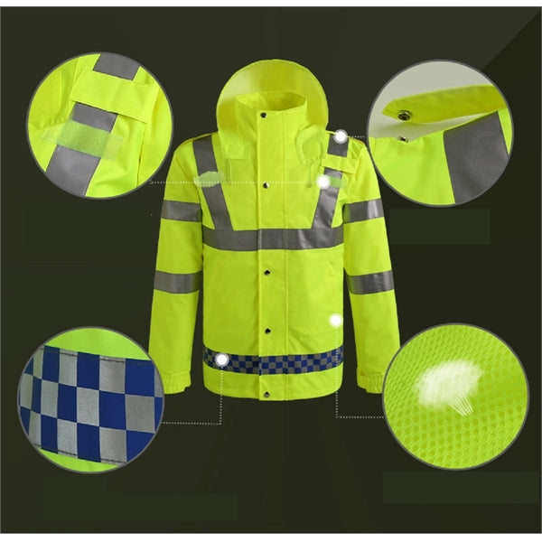Safety Rain Jacket With Down Waterproof Reflective High Vis