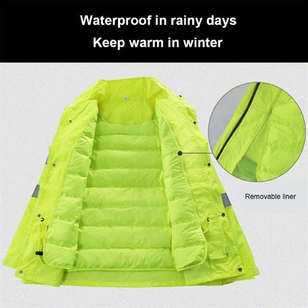 Safety Rain Jacket With Down Waterproof Reflective High Vis