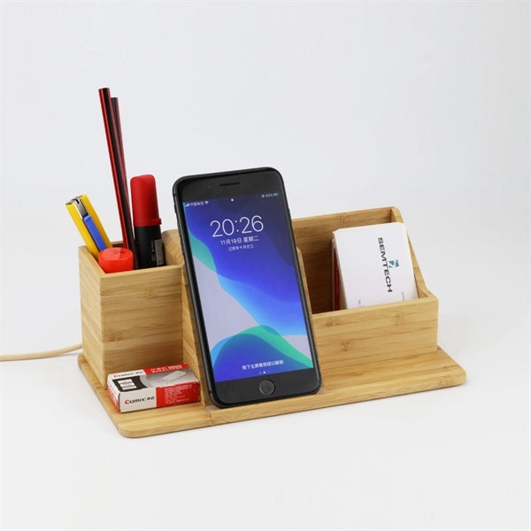 Bamboo Wireless Charger With Table Organizer