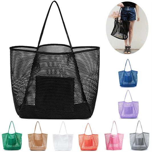 Womens Mesh Beach Tote Shoulder Handbag