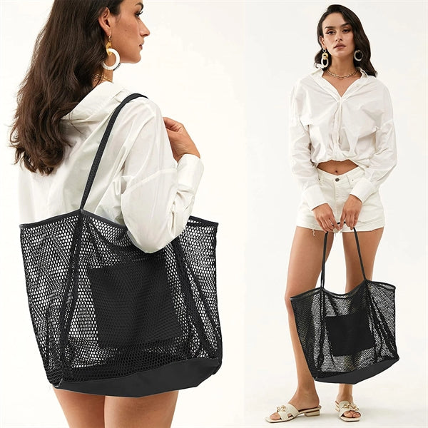 Womens Mesh Beach Tote Shoulder Handbag