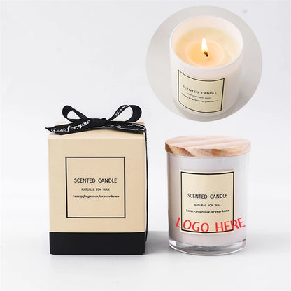 White Glass Scented Candle With Wooden Lid