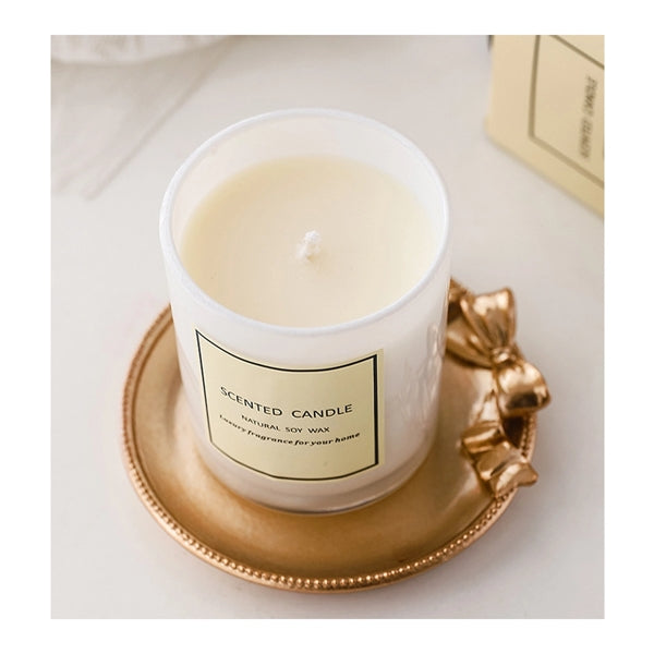 White Glass Scented Candle With Wooden Lid