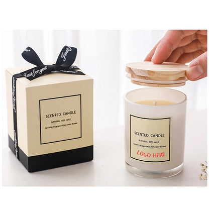 White Glass Scented Candle With Wooden Lid