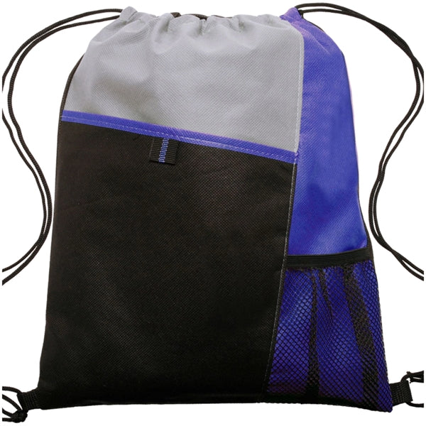 Tri Color Non-Woven Drawstring Backpack W/ Mesh Pocket