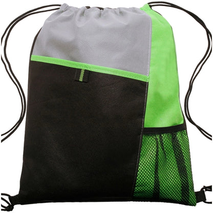 Tri Color Non-Woven Drawstring Backpack W/ Mesh Pocket