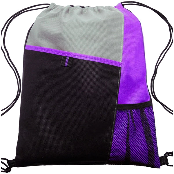 Tri Color Non-Woven Drawstring Backpack W/ Mesh Pocket