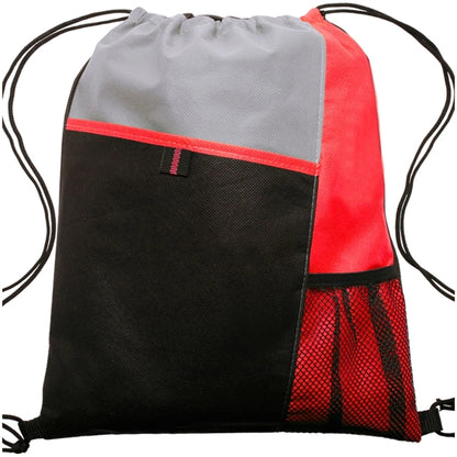 Tri Color Non-Woven Drawstring Backpack W/ Mesh Pocket