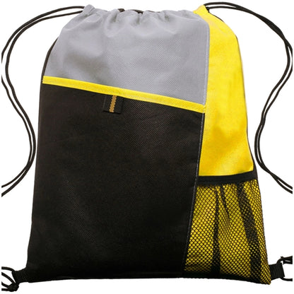 Tri Color Non-Woven Drawstring Backpack W/ Mesh Pocket