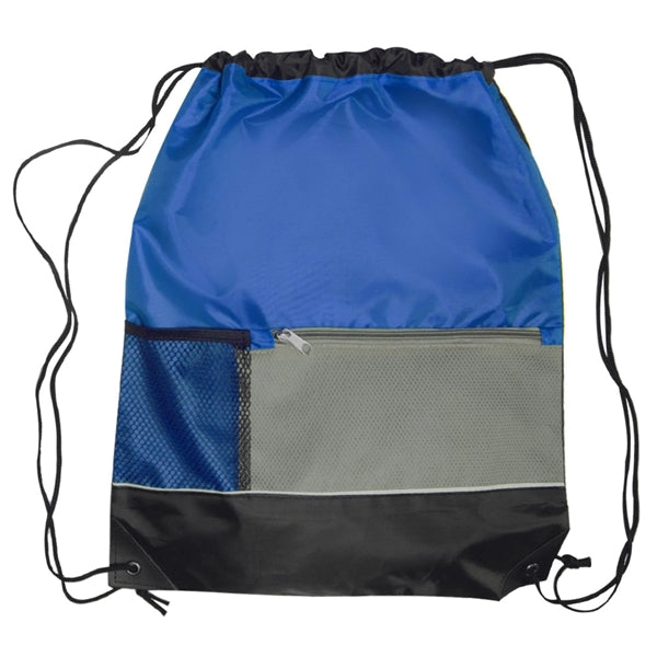 Tri Color Front Pocket Drawstring Backpacks w/ Custom logo