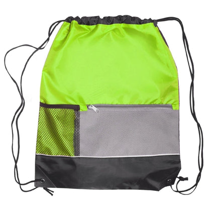Tri Color Front Pocket Drawstring Backpacks w/ Custom logo