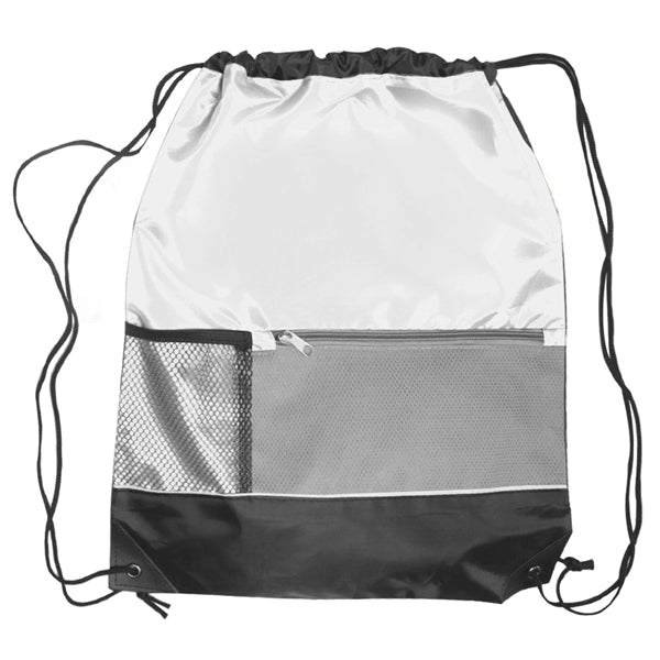 Tri Color Front Pocket Drawstring Backpacks w/ Custom logo