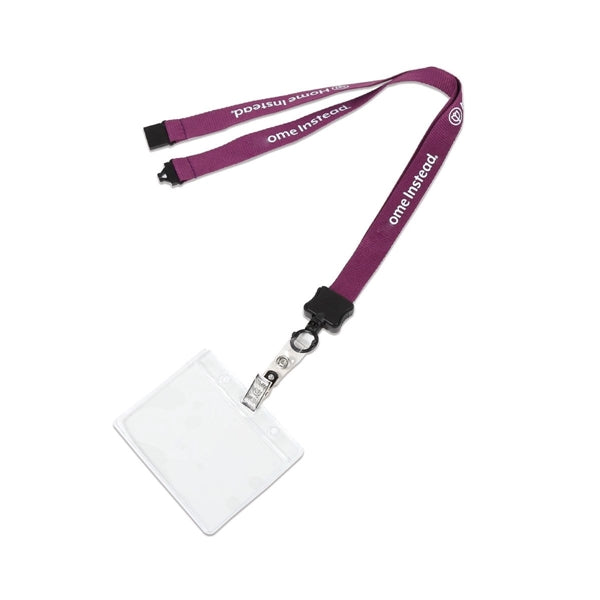 Custom 3/4" Lanyard w/ Plastic Chamshell & Clear Vinyl Stra