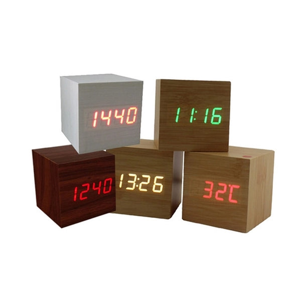Digital Wooden Cube Alarm Clock