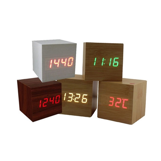 Digital Wooden Cube Alarm Clock