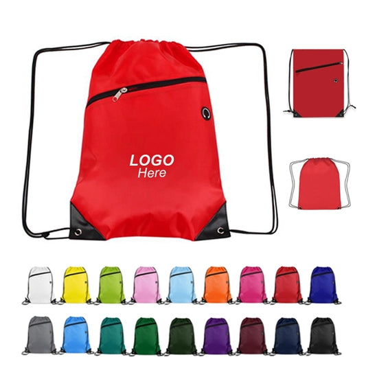 210D Polyester Drawstring Backpack w/ Zipper