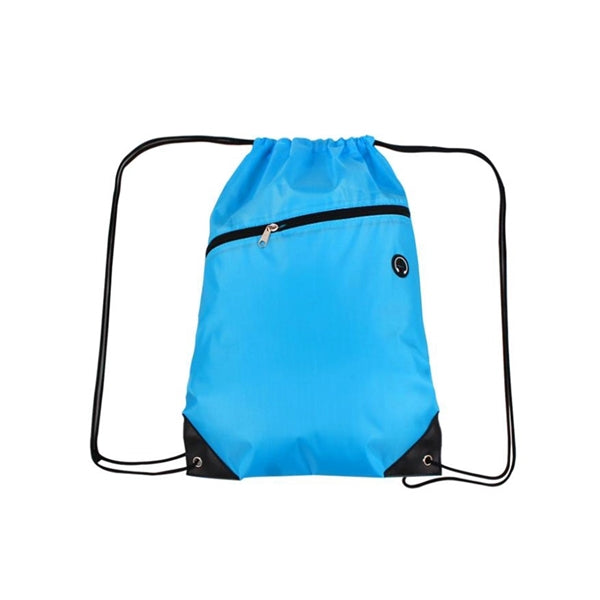 210D Polyester Drawstring Backpack w/ Zipper