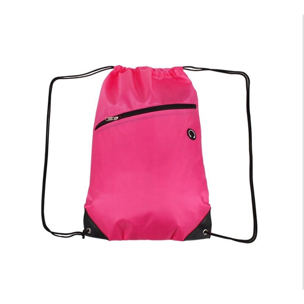 210D Polyester Drawstring Backpack w/ Zipper