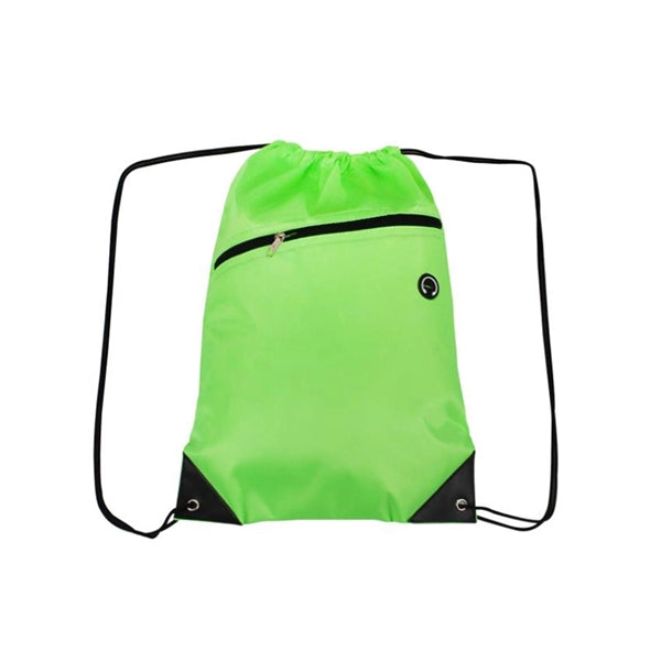 210D Polyester Drawstring Backpack w/ Zipper