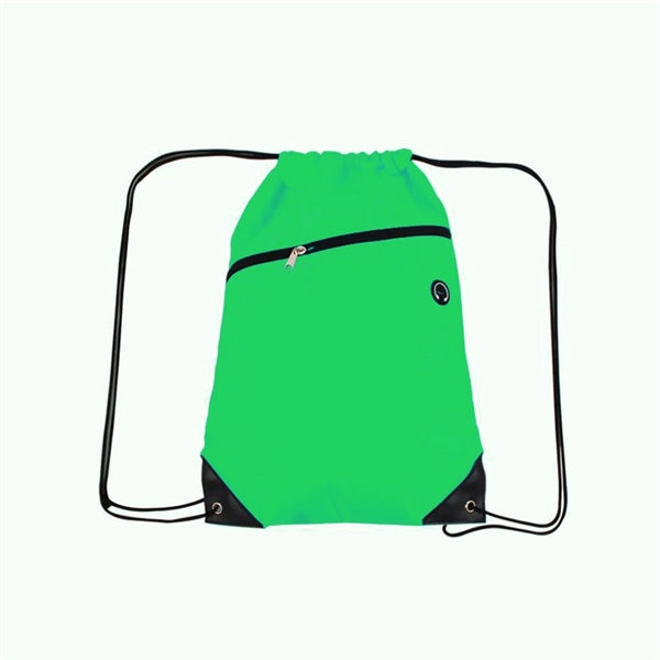 210D Polyester Drawstring Backpack w/ Zipper