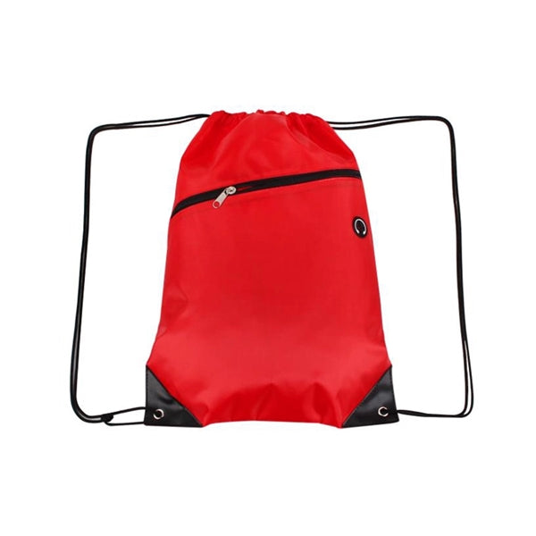 210D Polyester Drawstring Backpack w/ Zipper