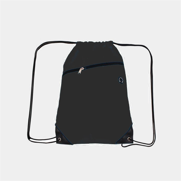 210D Polyester Drawstring Backpack w/ Zipper