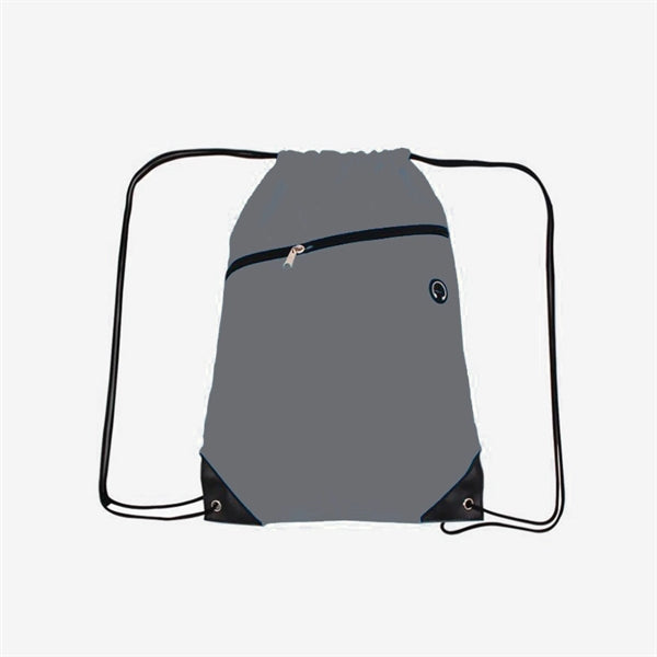 210D Polyester Drawstring Backpack w/ Zipper