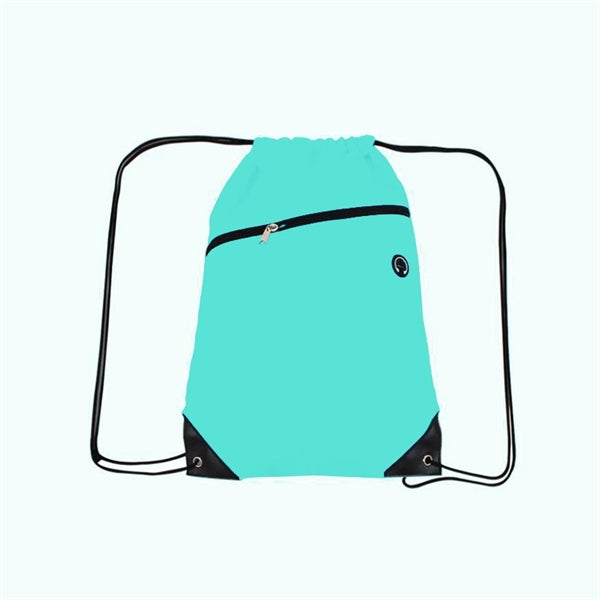 210D Polyester Drawstring Backpack w/ Zipper