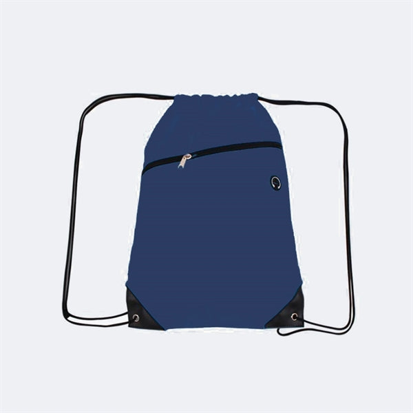 210D Polyester Drawstring Backpack w/ Zipper
