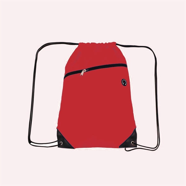 210D Polyester Drawstring Backpack w/ Zipper