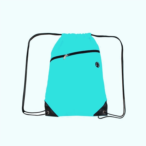 210D Polyester Drawstring Backpack w/ Zipper