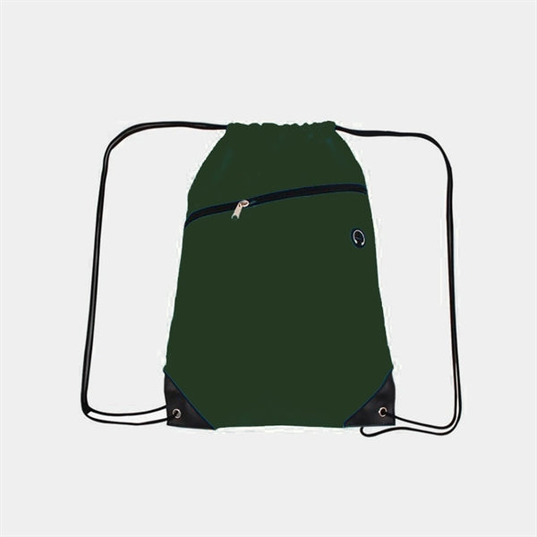 210D Polyester Drawstring Backpack w/ Zipper