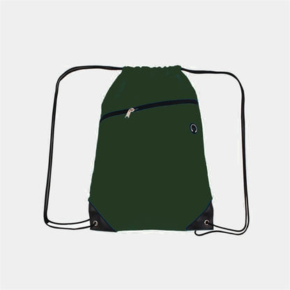 210D Polyester Drawstring Backpack w/ Zipper