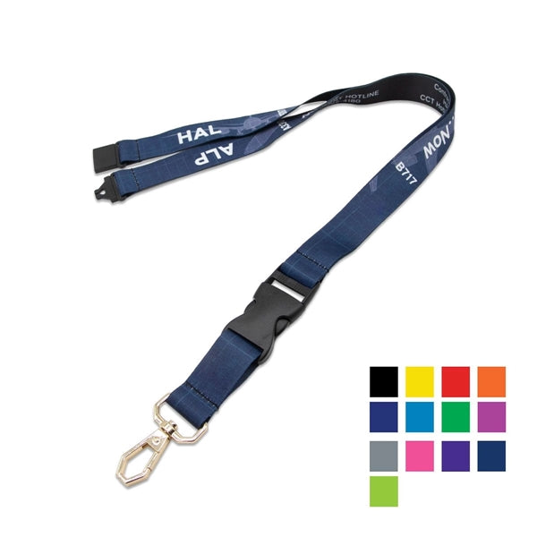 Custom 1" Polyester Lanyard w/ Lobster Claw & Buckle Release