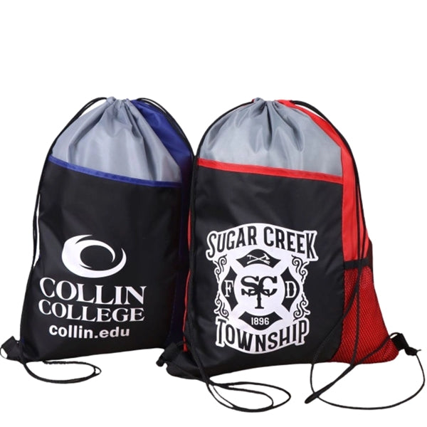 Tri Color Mesh Bottle Holder Drawstring Backpack (13"x17")