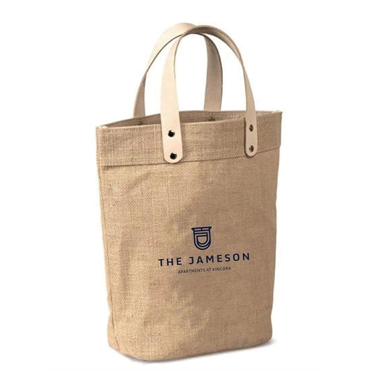 Jute Gift Bag w/ Thick Leather Handles & Rivets (12x12x4.5)