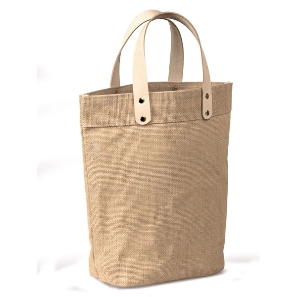 Jute Gift Bag w/ Thick Leather Handles & Rivets (12x12x4.5)
